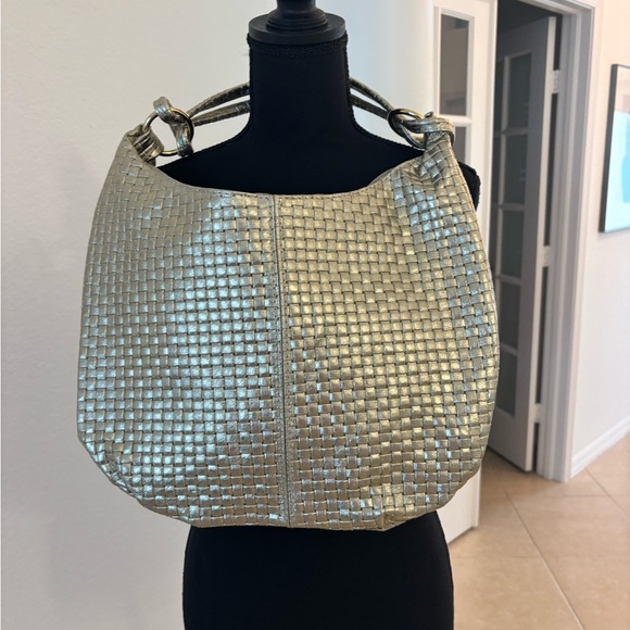 Metallic Woven Leather Tote Shoulder Bag - Picture 2 of 4